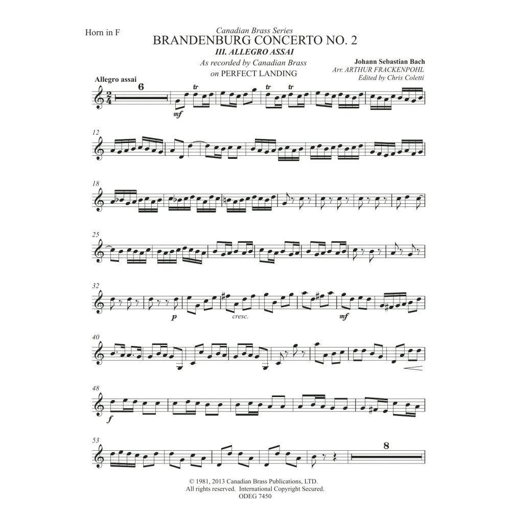 Brandenburg Concert No. 2 (Allegro Assai) - F Horn