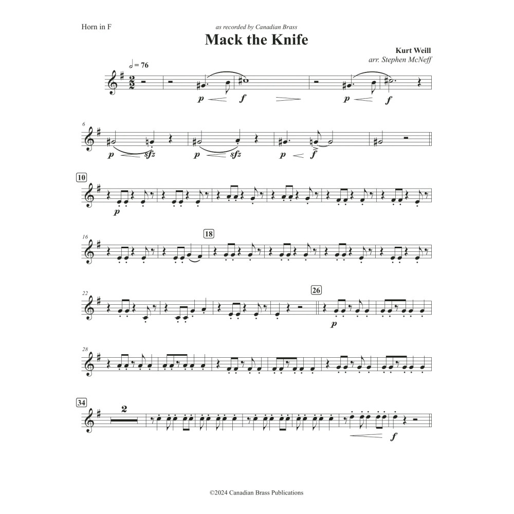 Mack The Knife - F Horn