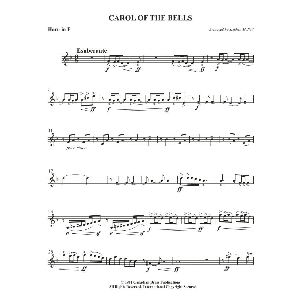 Carol of the Bells - F Horn