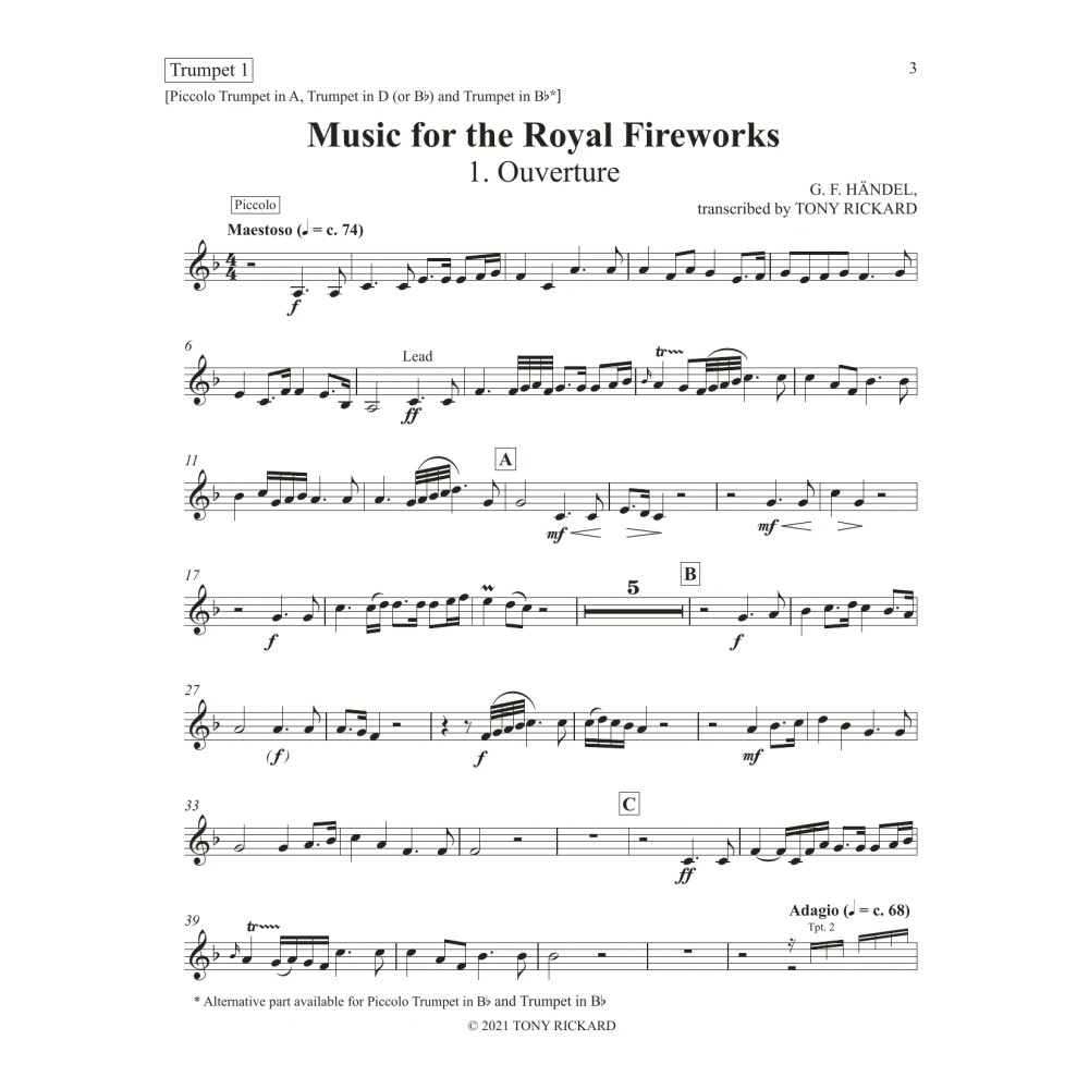 Music for the Royal Fireworks - Bb Trumpet 1