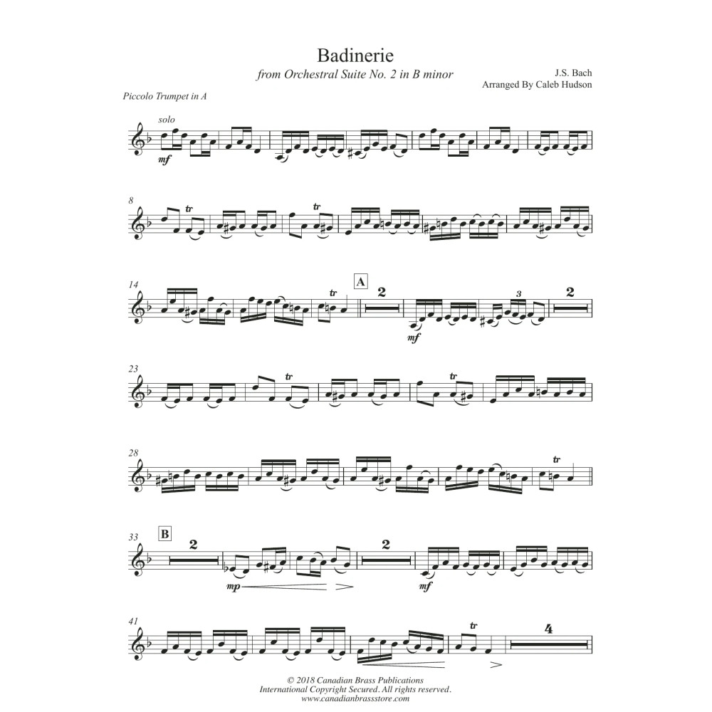 Badinerie (from Orchestral Suite No. 2 in B Minor) - Piccolo Trumpet in A