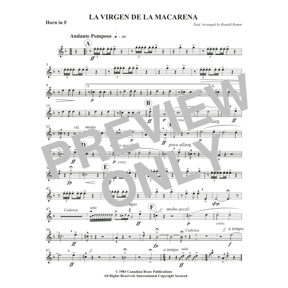 La Virgen De La Macarena - F Horn