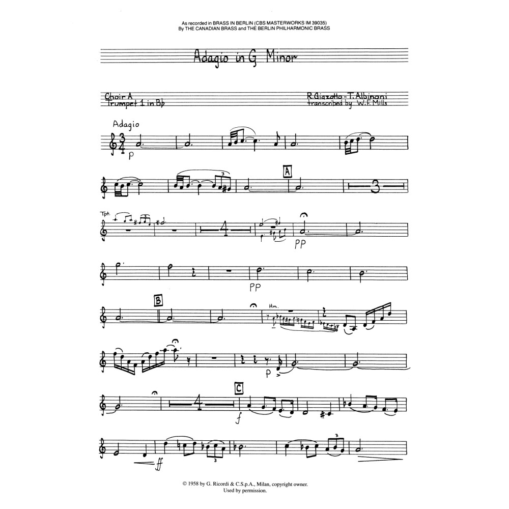 Adagio in G Minor - Bb Trumpet 1