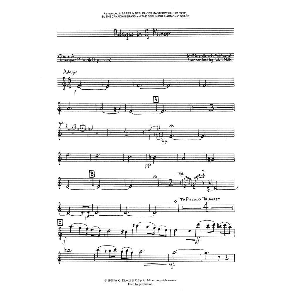 Adagio in G Minor - Bb Trumpet 2