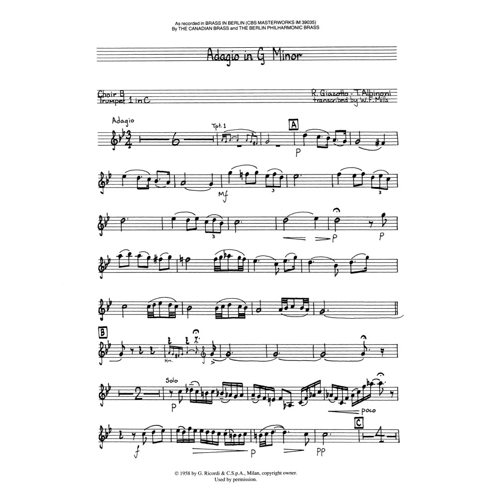 Adagio in G Minor - Trumpet 1 in C