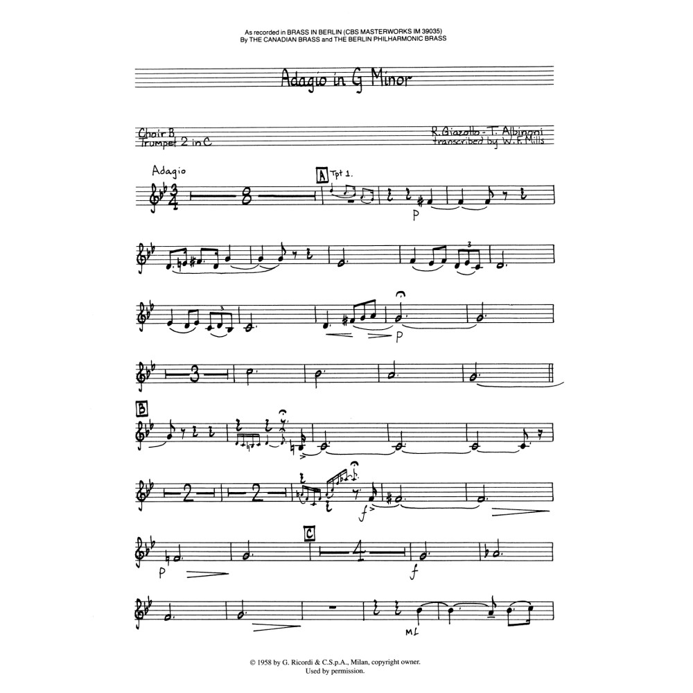 Adagio in G Minor - Trumpet 2 in C