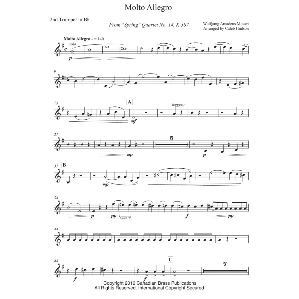 Molto Allegro from Spring Quartet, No. 14, K 387 - Bb Trumpet 2