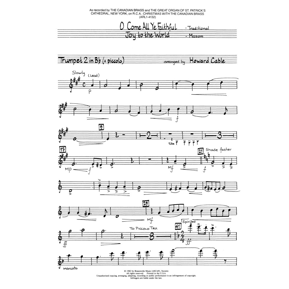 O Come All Ye Faithful / Joy to the World - Bb Trumpet 2