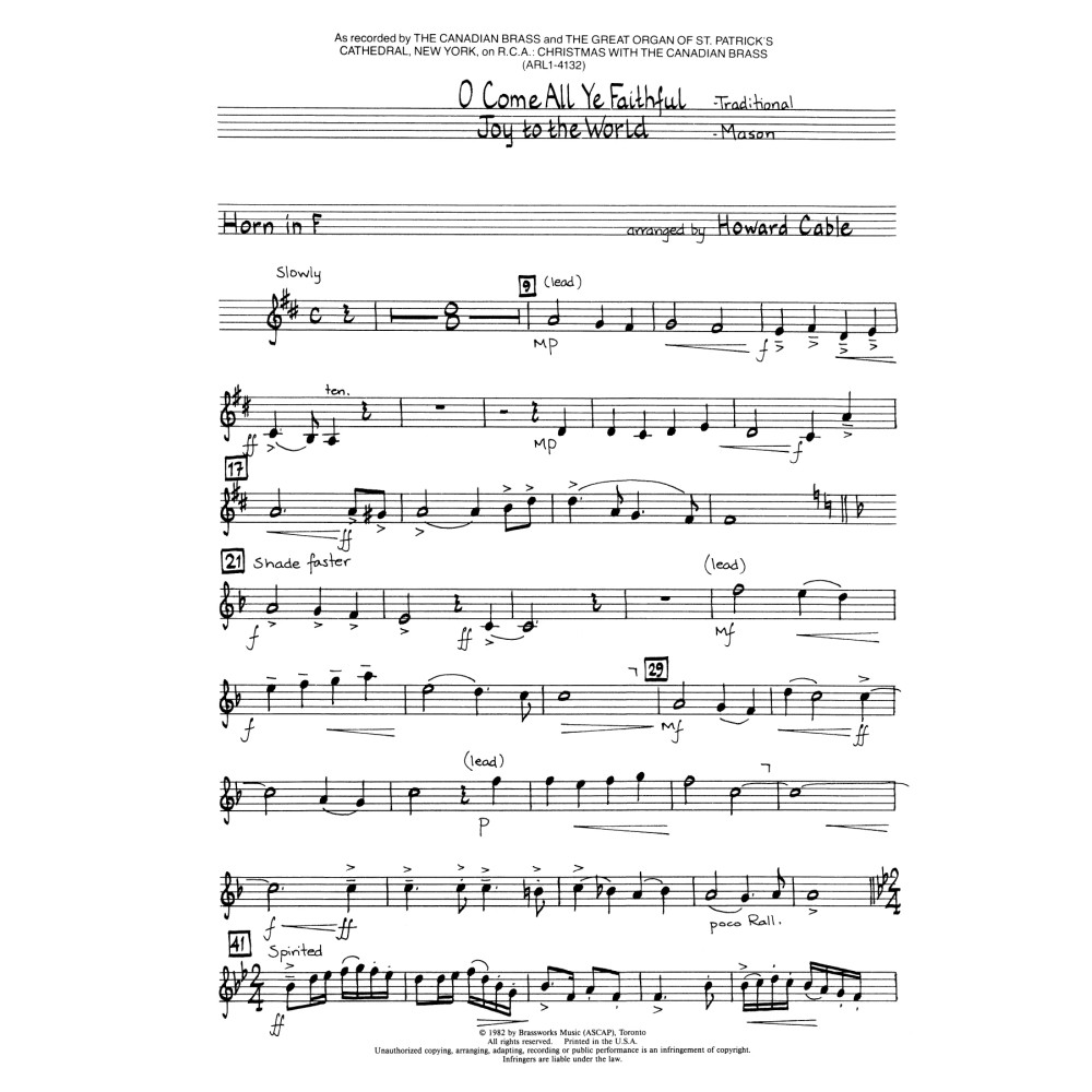 O Come All Ye Faithful / Joy to the World - F Horn
