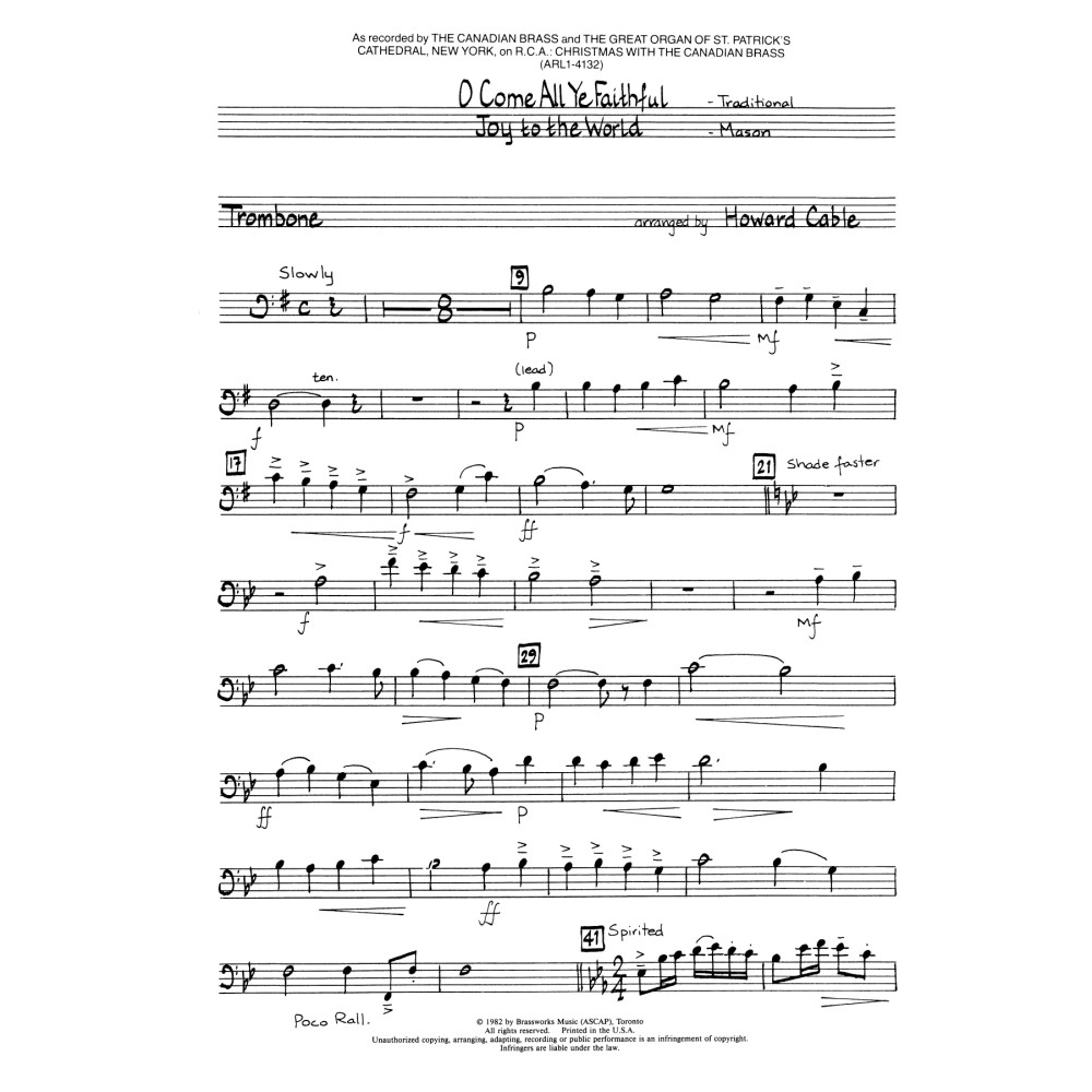 O Come All Ye Faithful / Joy to the World - Trombone