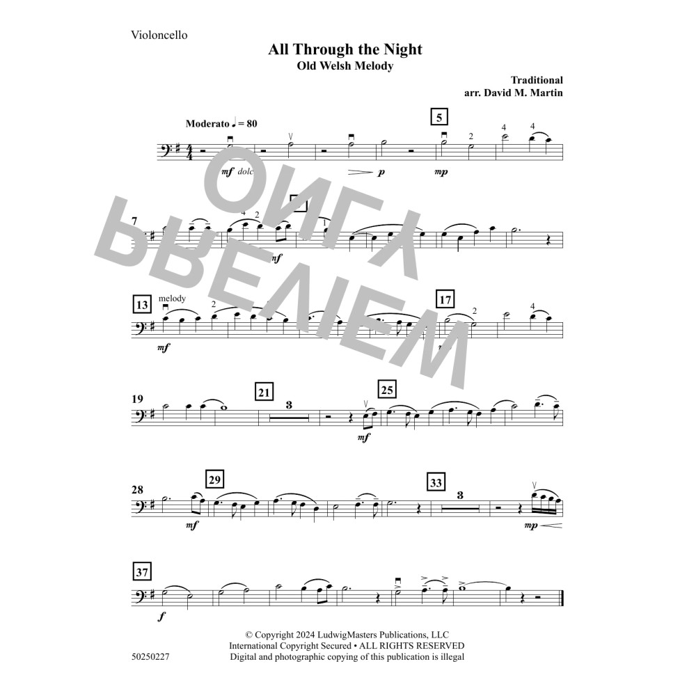 All Through The Night (arr. David M Martin) - Cello