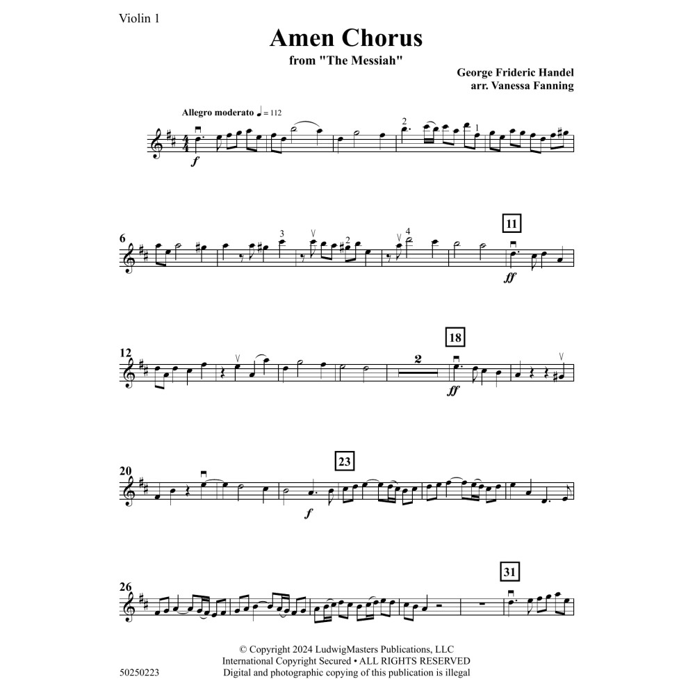 Amen Chorus (from The Messiah) (arr. Vanessa Fanning) - Violin 1