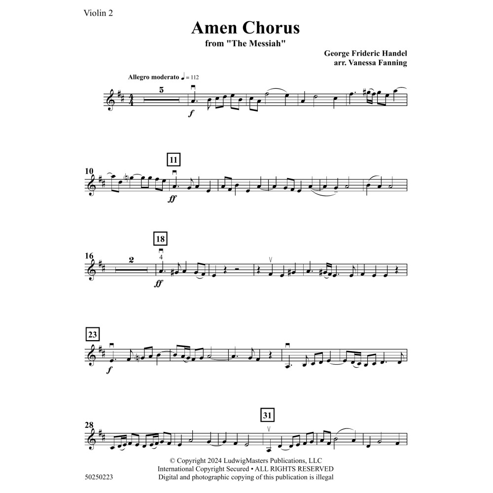 Amen Chorus (from The Messiah) (arr. Vanessa Fanning) - Violin 2
