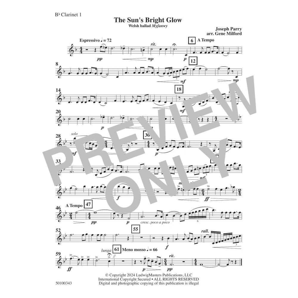 The Sun's Bright Glow (arr. Gene Milford) - Clarinet 1
