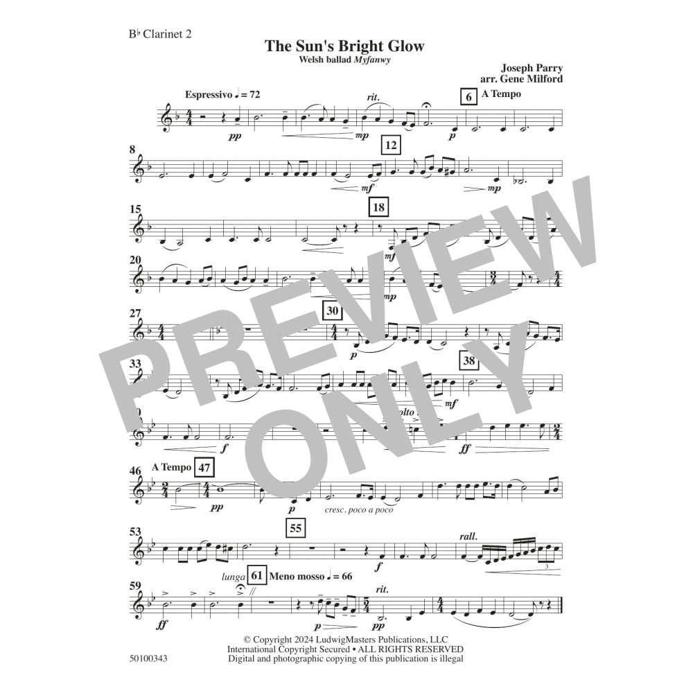 The Sun's Bright Glow (arr. Gene Milford) - Clarinet 2