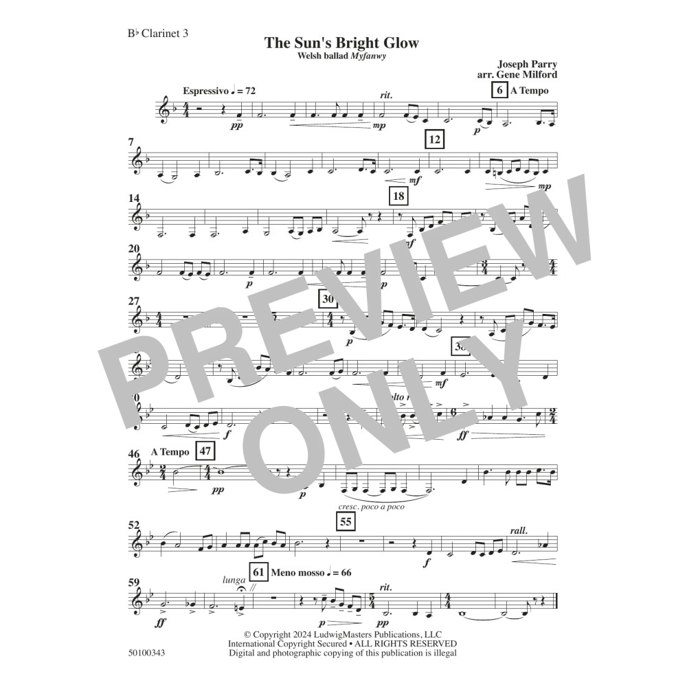 The Sun's Bright Glow (arr. Gene Milford) - Clarinet 3