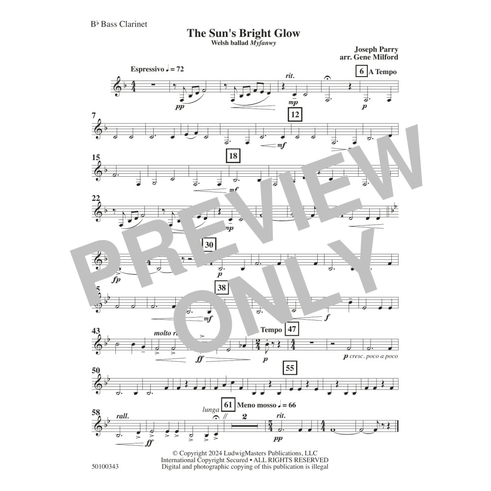The Sun's Bright Glow (arr. Gene Milford) - Bass Clarinet