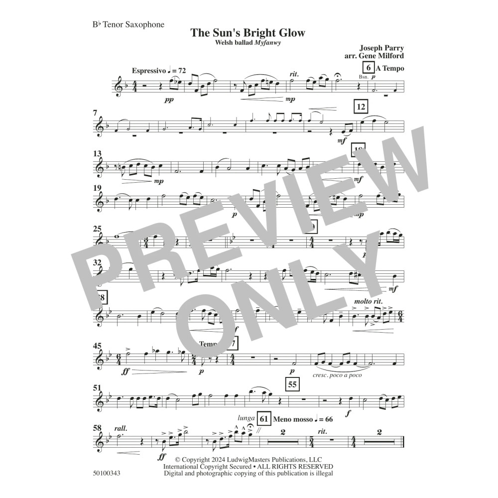 The Sun's Bright Glow (arr. Gene Milford) - Tenor Saxophone