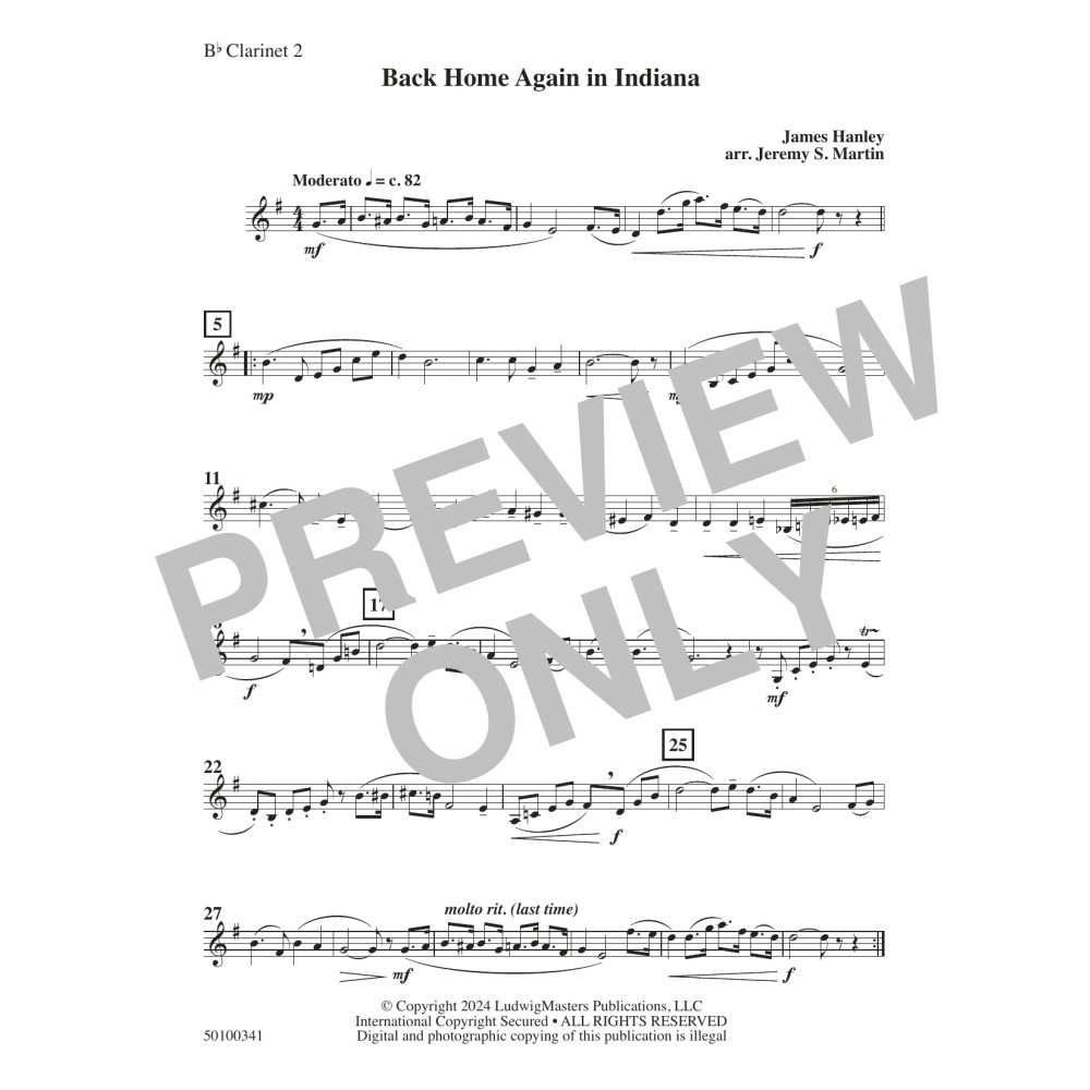 Back Home Again in Indiana (arr. Jeremy S. Martin) - Clarinet 2