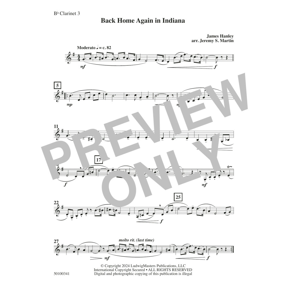 Back Home Again in Indiana (arr. Jeremy S. Martin) - Clarinet 3