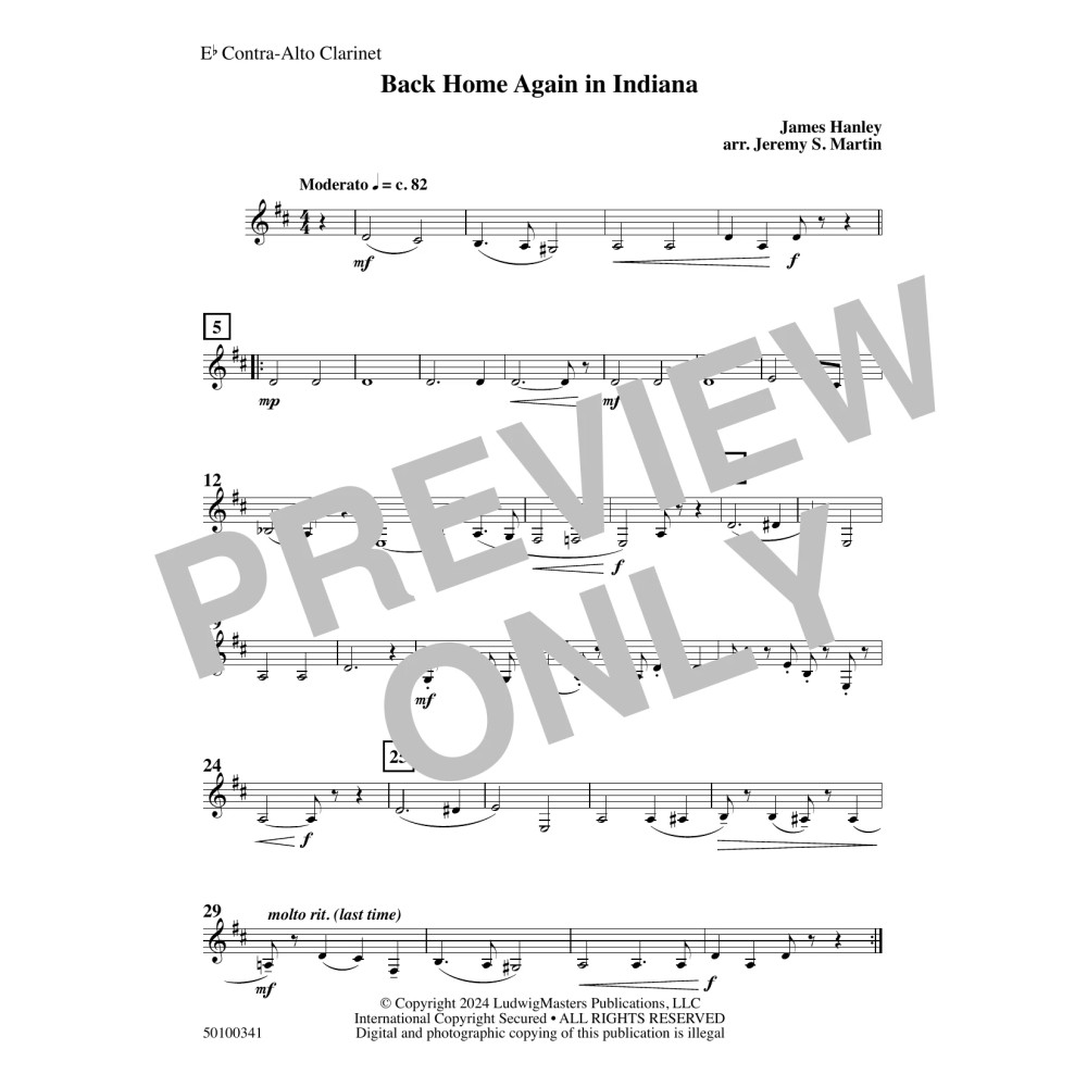 Back Home Again in Indiana (arr. Jeremy S. Martin) - Eb Contra Alto Clarinet