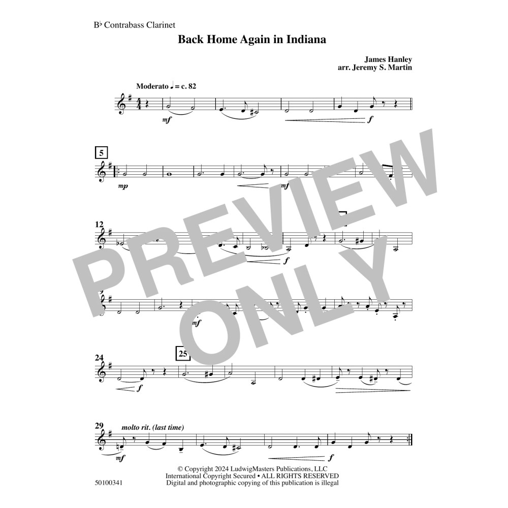 Back Home Again in Indiana (arr. Jeremy S. Martin) - Bb Contra Bass Clarinet