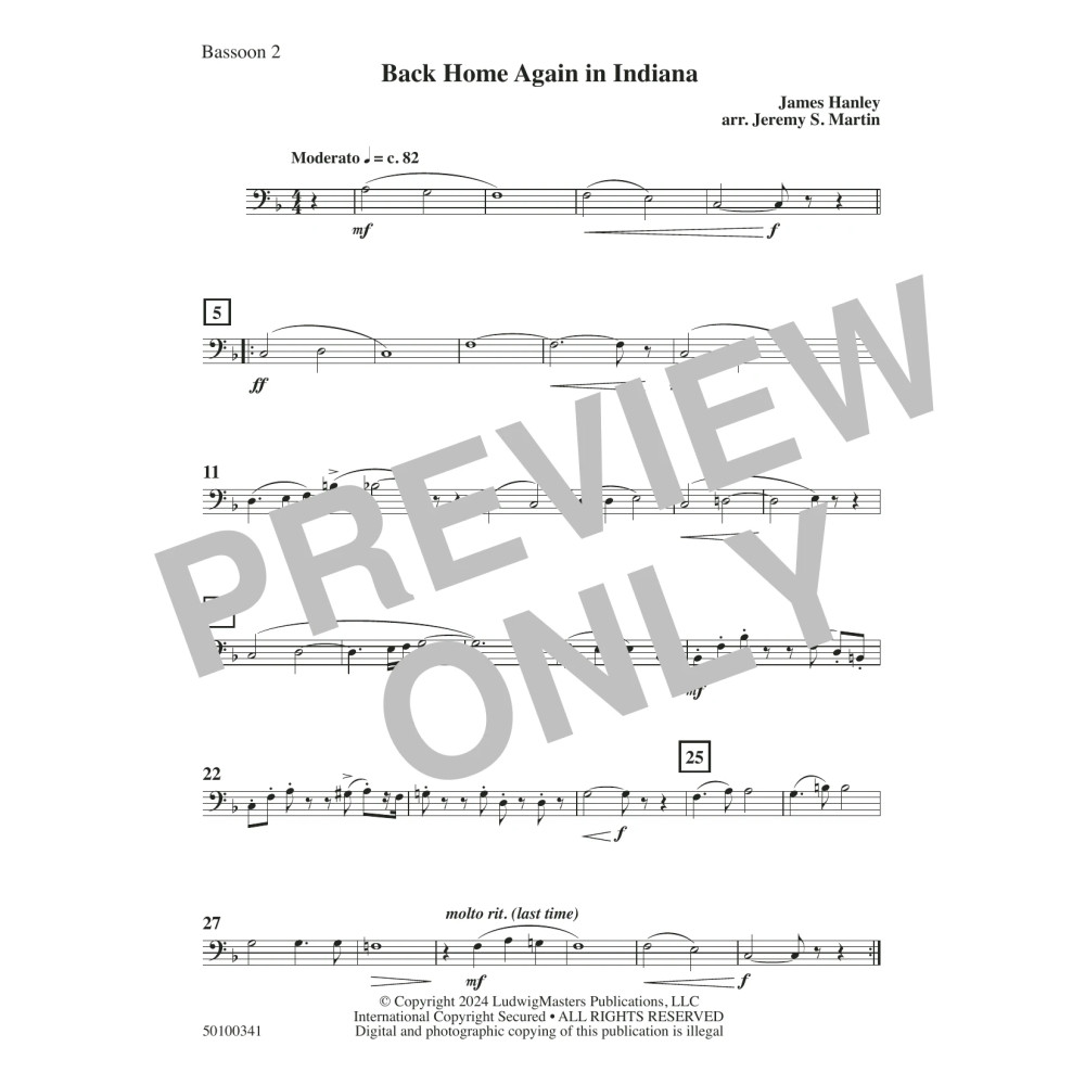 Back Home Again in Indiana (arr. Jeremy S. Martin) - Bassoon 2