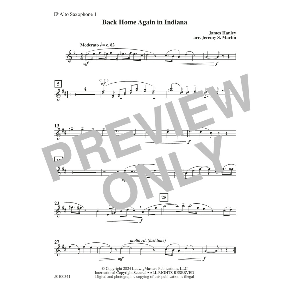 Back Home Again in Indiana (arr. Jeremy S. Martin) - Alto Sax 1