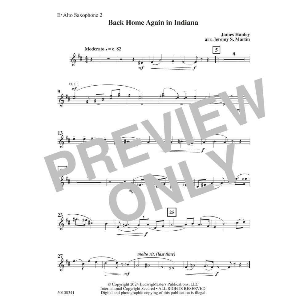 Back Home Again in Indiana (arr. Jeremy S. Martin) - Alto Sax 2