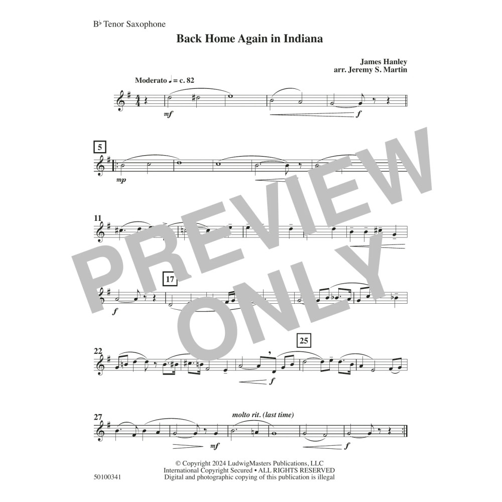 Back Home Again in Indiana (arr. Jeremy S. Martin) - Tenor Saxophone