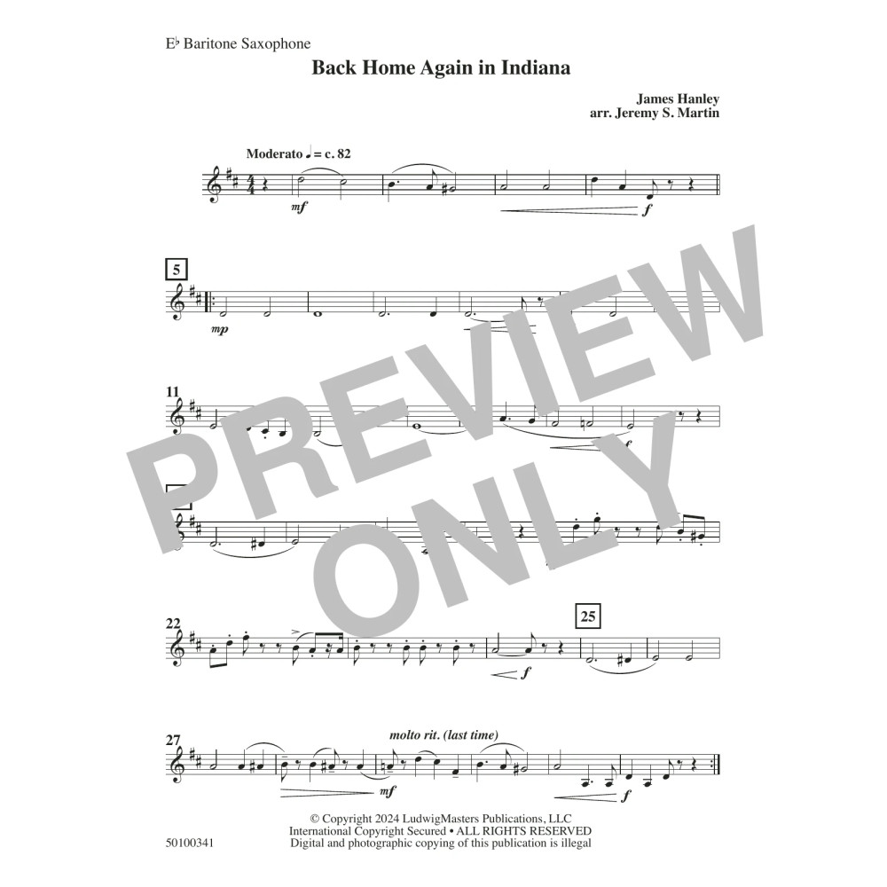 Back Home Again in Indiana (arr. Jeremy S. Martin) - Baritone Saxophone