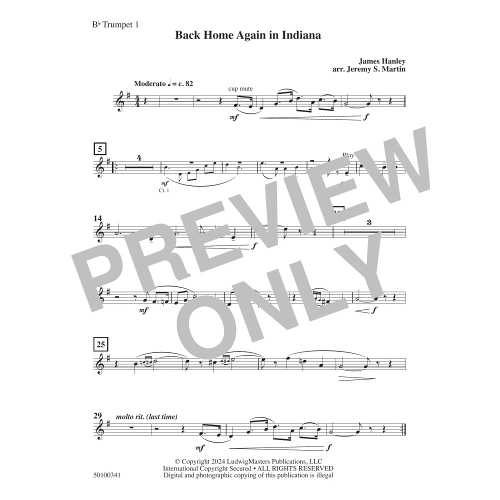 Back Home Again in Indiana (arr. Jeremy S. Martin) - Trumpet 1