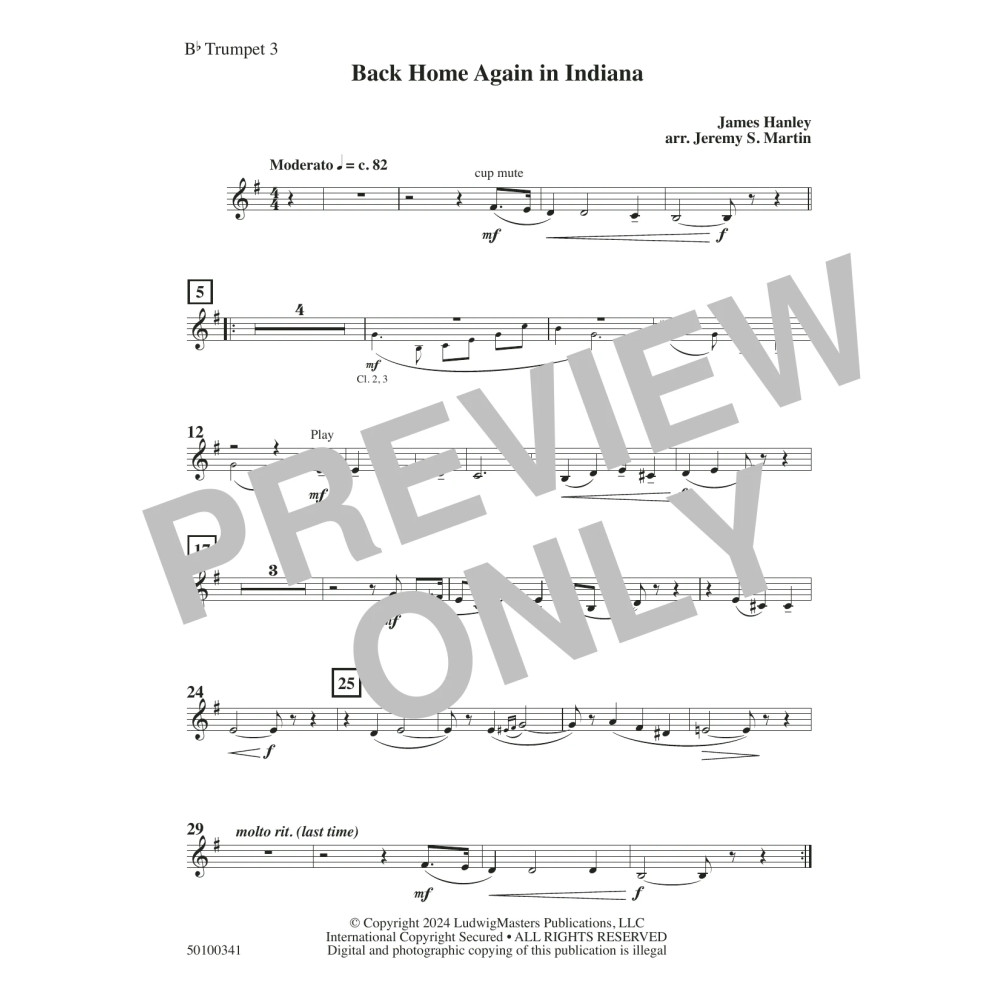 Back Home Again in Indiana (arr. Jeremy S. Martin) - Trumpet 3