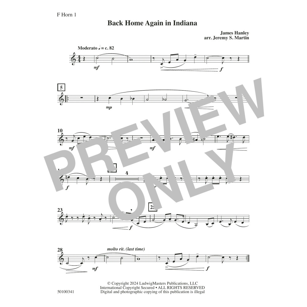 Back Home Again in Indiana (arr. Jeremy S. Martin) - Horn 1