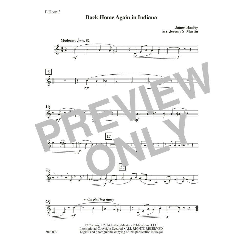 Back Home Again in Indiana (arr. Jeremy S. Martin) - Horn 3