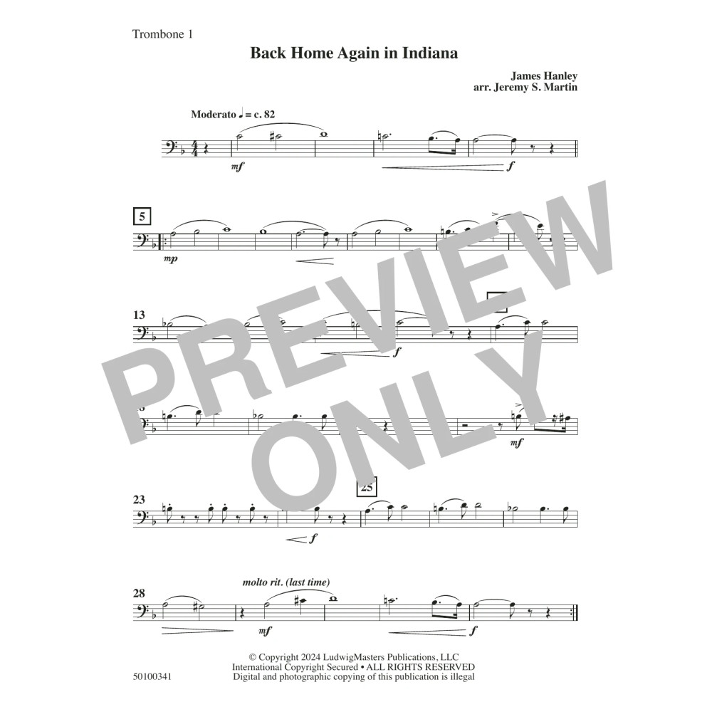 Back Home Again in Indiana (arr. Jeremy S. Martin) - Trombone 1