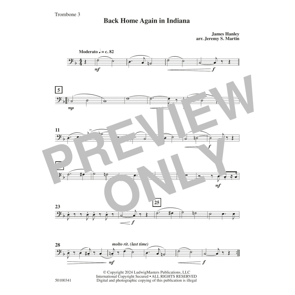 Back Home Again in Indiana (arr. Jeremy S. Martin) - Trombone 3
