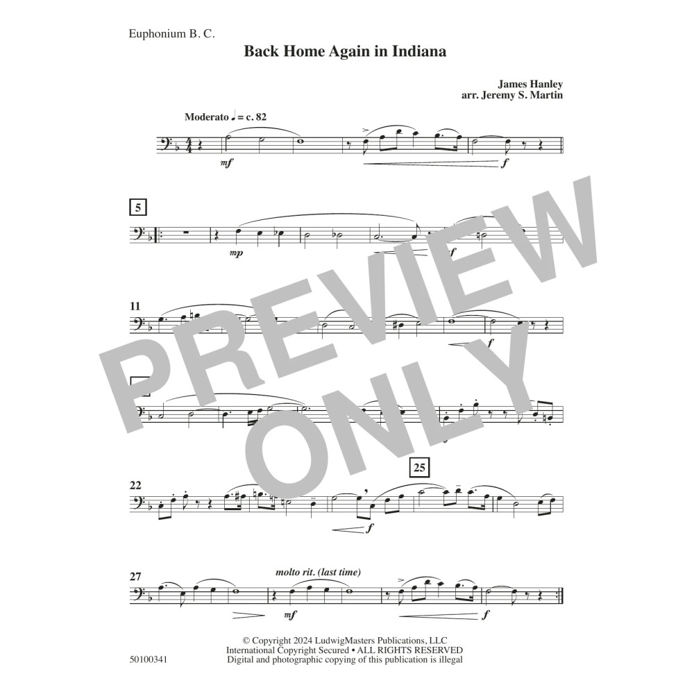 Back Home Again in Indiana (arr. Jeremy S. Martin) - Euphonium
