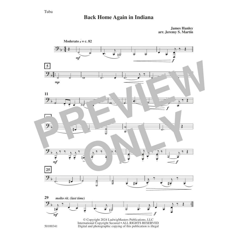 Back Home Again in Indiana (arr. Jeremy S. Martin) - Tuba