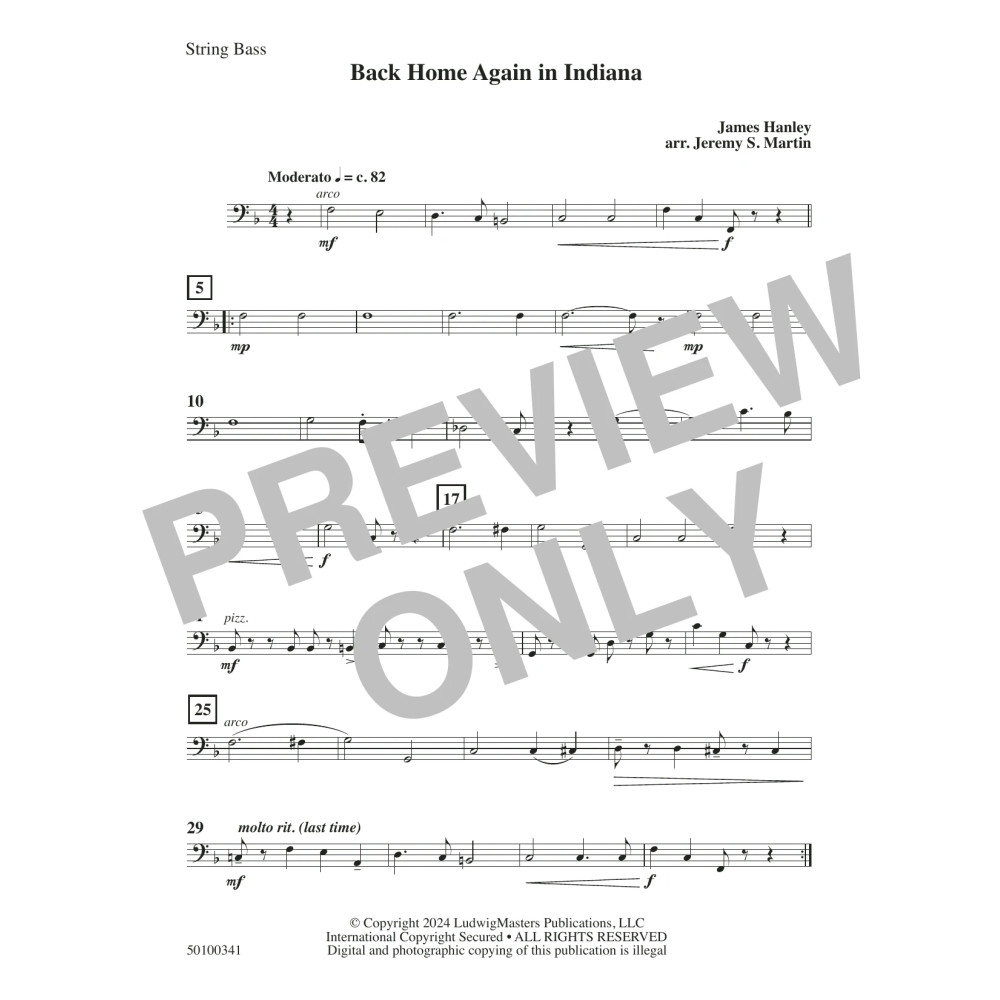 Back Home Again in Indiana (arr. Jeremy S. Martin) - String Bass