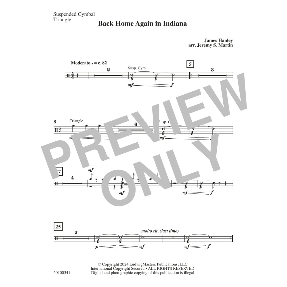 Back Home Again in Indiana (arr. Jeremy S. Martin) - Sus. Cymbal, Triangle