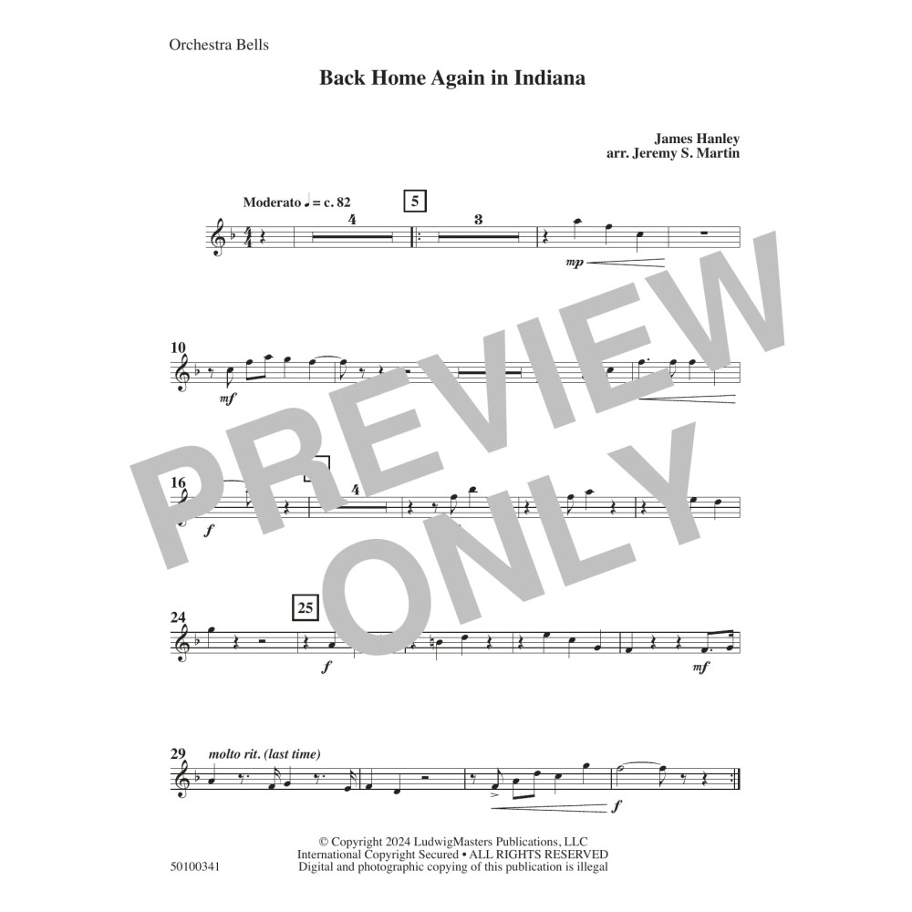 Back Home Again in Indiana (arr. Jeremy S. Martin) - Orchestra Bells