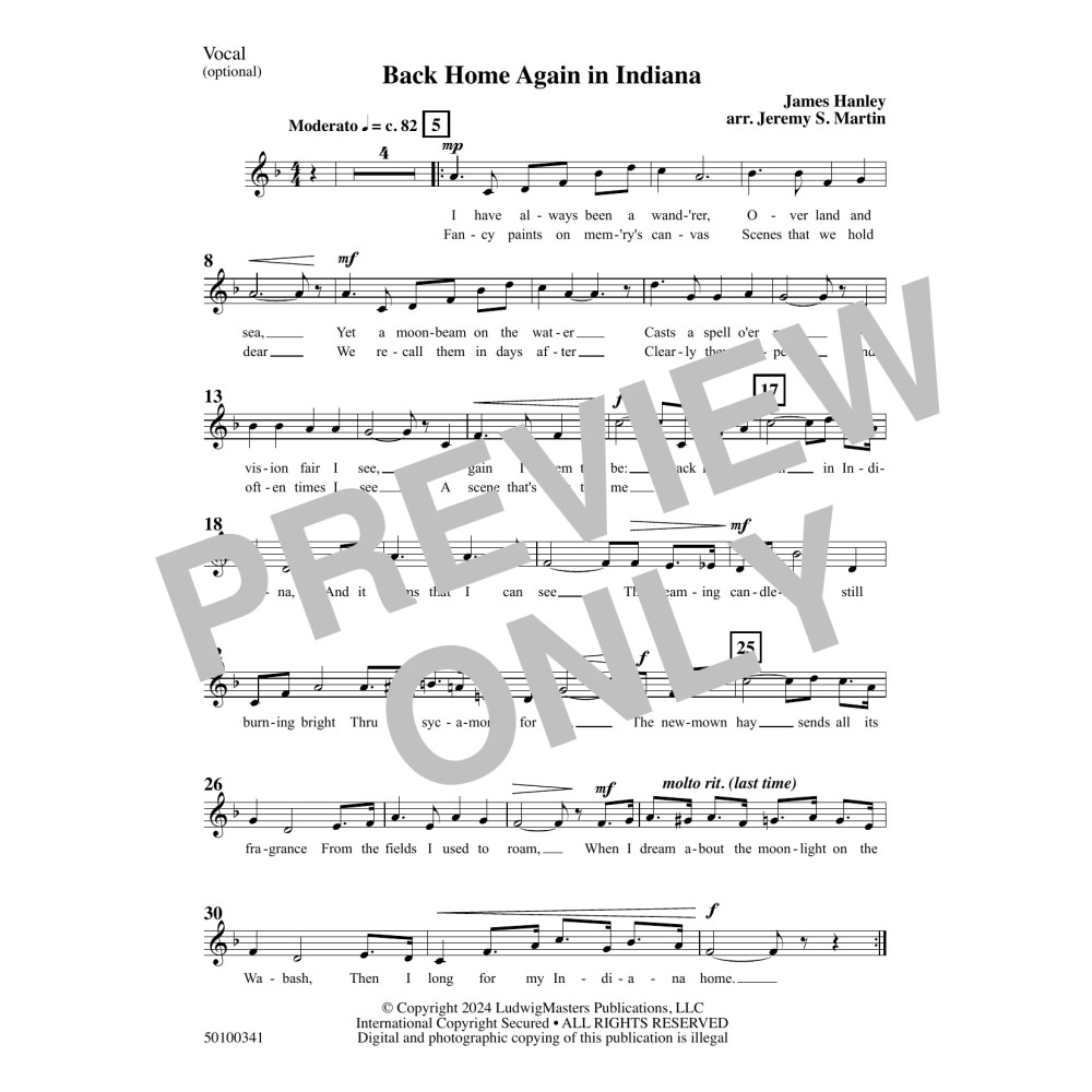 Back Home Again in Indiana (arr. Jeremy S. Martin) - Vocal