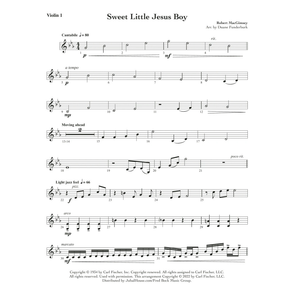 Sweet Little Jesus Boy (arr. Duane Funderburk) - Violin 1