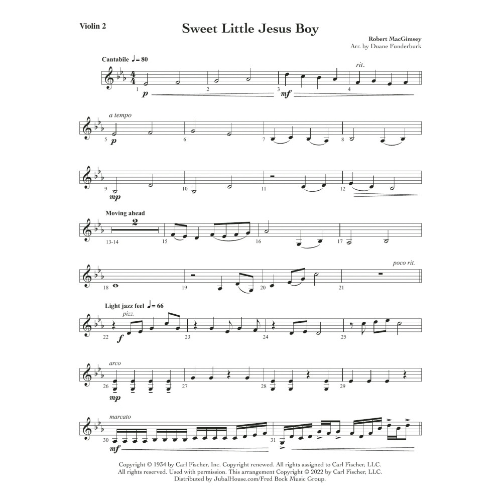 Sweet Little Jesus Boy (arr. Duane Funderburk) - Violin 2