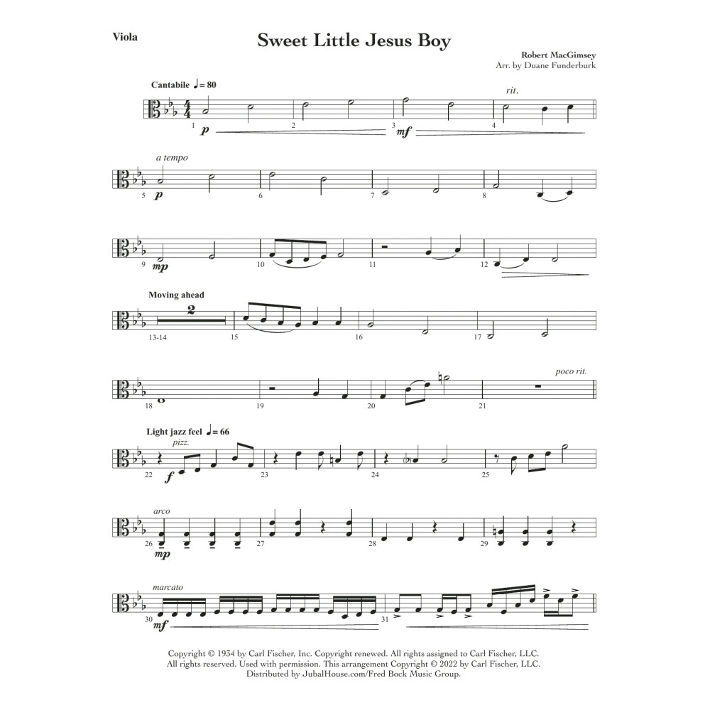 Sweet Little Jesus Boy (arr. Duane Funderburk) - Viola