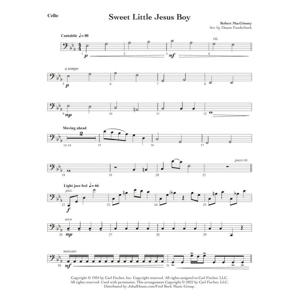 Sweet Little Jesus Boy (arr. Duane Funderburk) - Cello