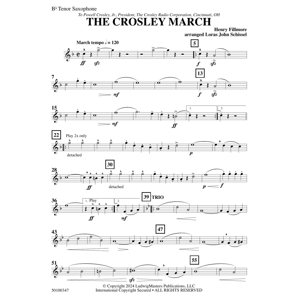 The Crosley March (arr. Loras John Schissel) - Tenor Saxophone