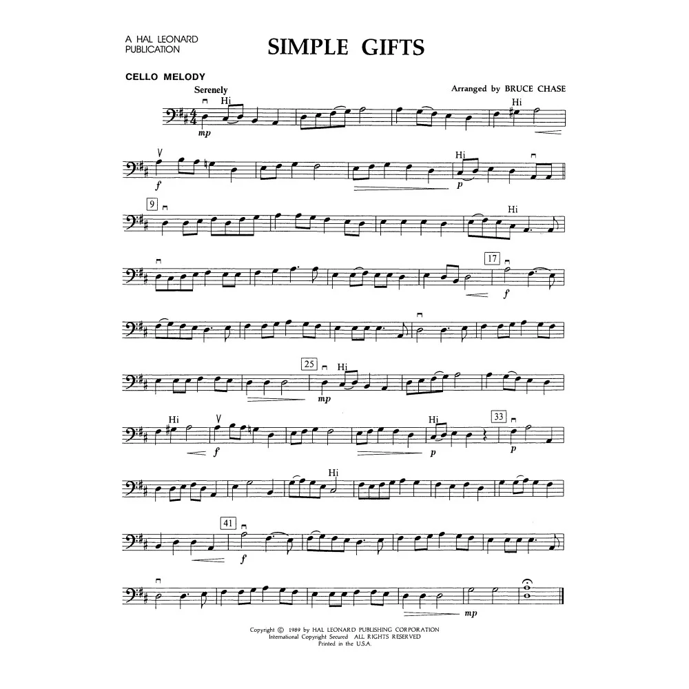 Simple Gifts - Cello