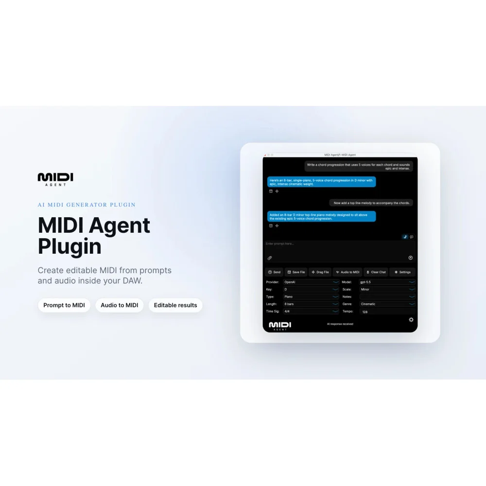 Midiagent AI MIDI Generator Plugin